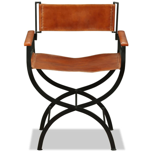 Swen Studio -  Folding Chairs 2 pcs Black and Brown Real Leather